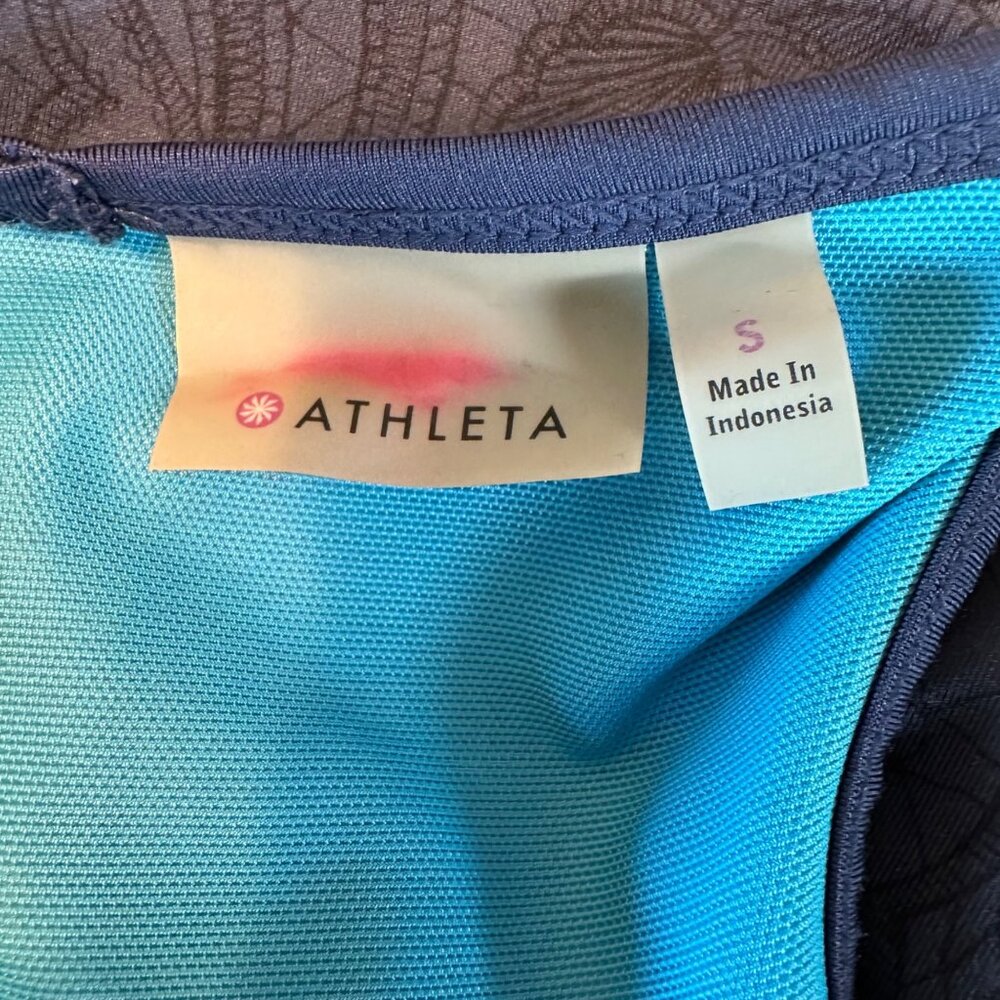Athleta Womens Racerback Tank Top Blue Paisley  Adjustable Tie Hem Size S - Picture 6 of 9